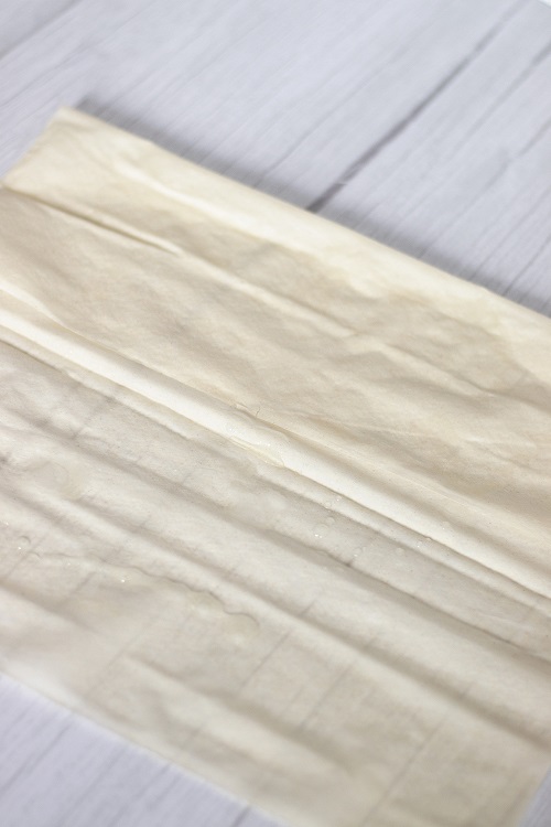 A sheet of folded filo pastry.