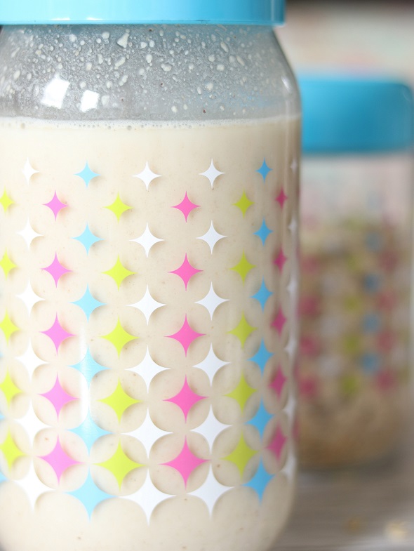 Creamy plant-based beverage in a jar