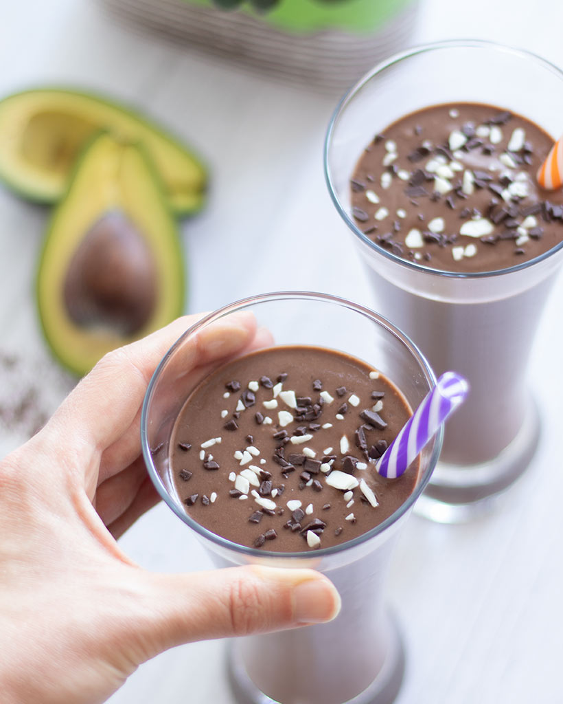 Mood and energy boost smoothie recipe with avocado and banana. Dairy-free sugar-free option.