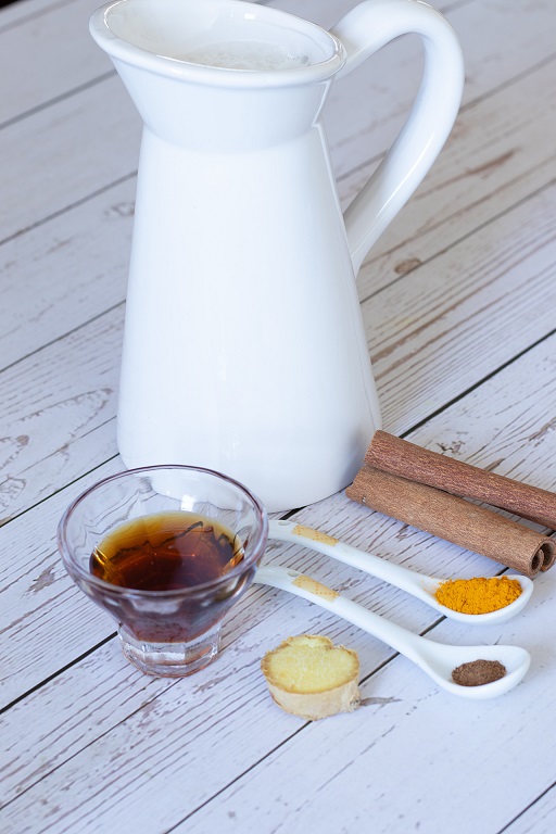 Healthy ingredients for turmeric latte recipe