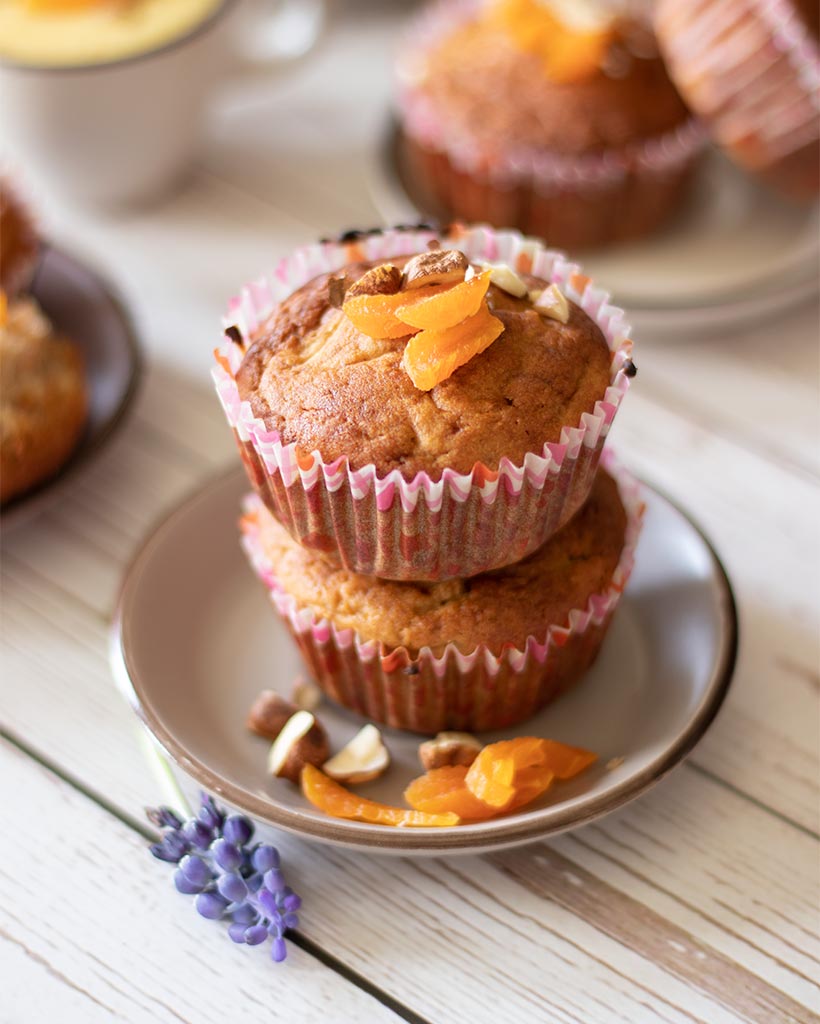 Perfect light golden muffins with carrots and pineapple as snack or breakfast