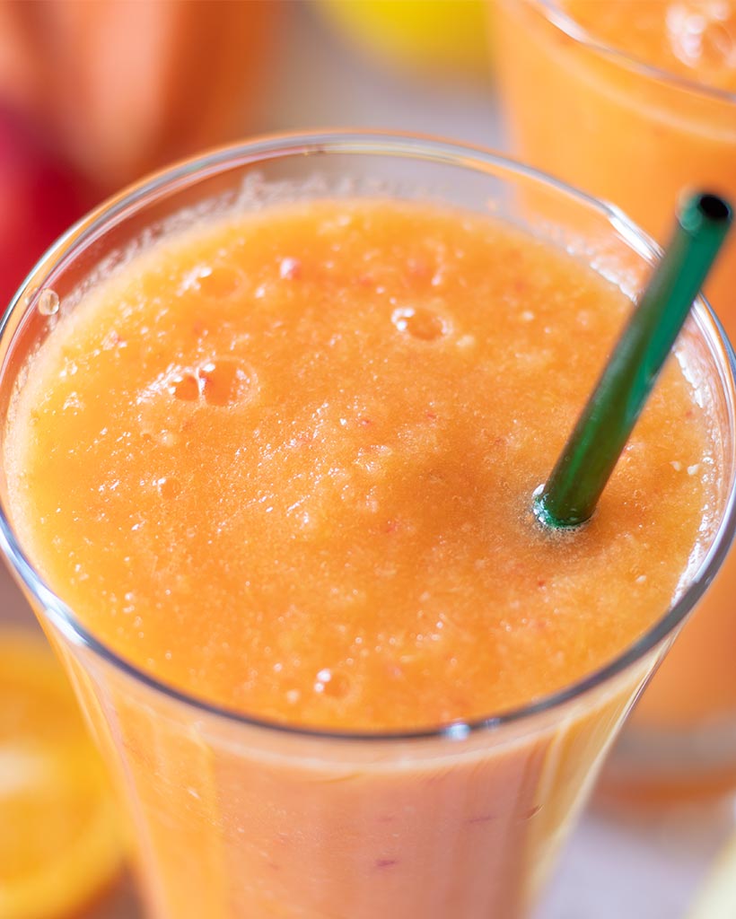 Creamy carrot orange smoothie without banana as go to breakfast or snack for kids