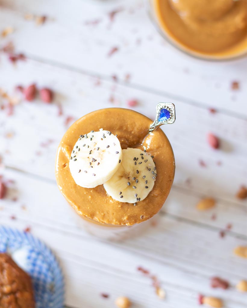 Golden homemade vegan spread with peanuts