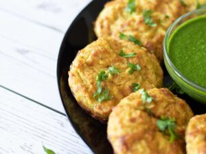 Gluten-free recipe for baked potato zucchini fritters with chickpea flour