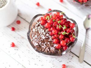 Sweet chocolate chia pudding breakfast or dessert that is gluten-free and vegetarian