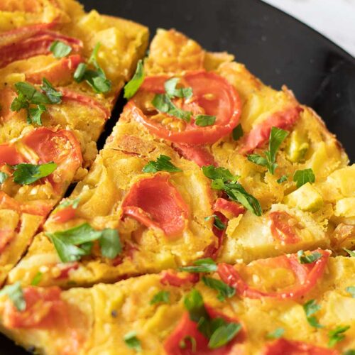 Vegan frittata with chickpea flour (gluten-free recipe-no eggs, no tofu)