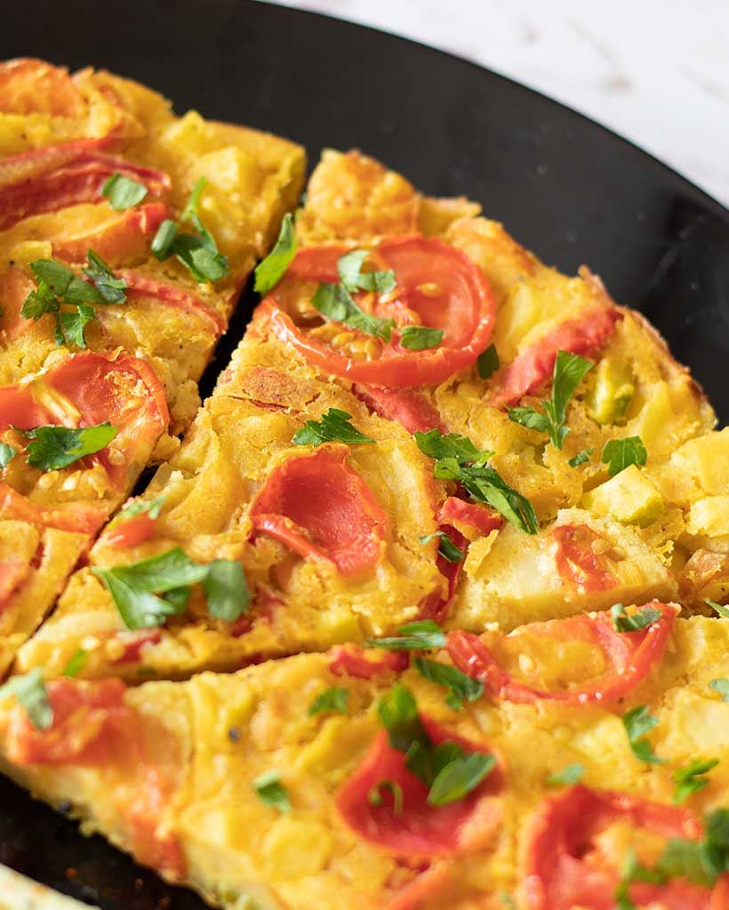 Vegan frittata with chickpea flour (gluten-free recipe-no eggs, no tofu)