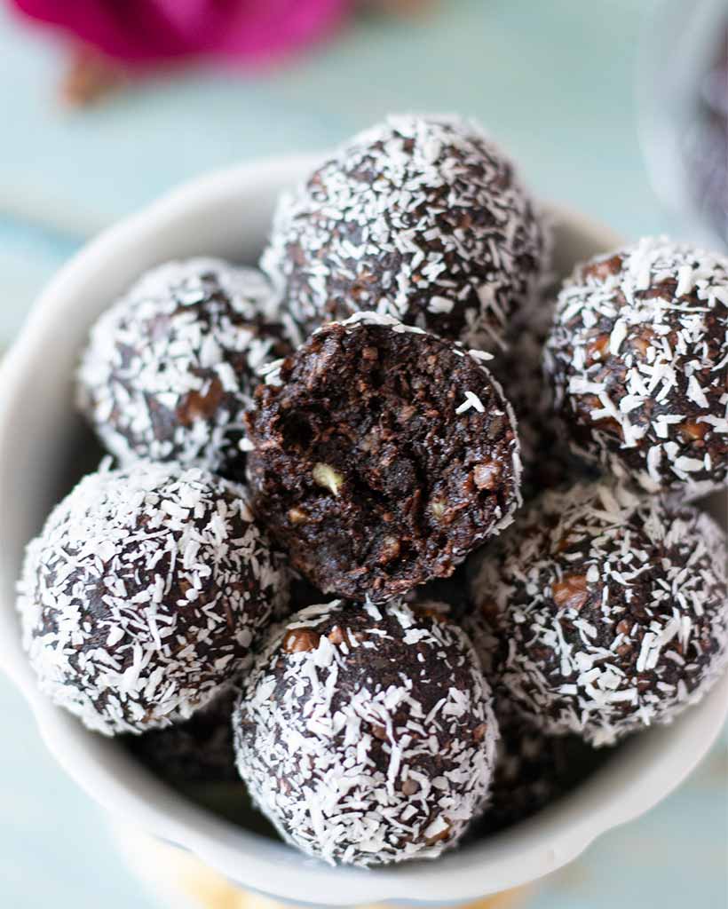 No bake date balls rolled in coconut