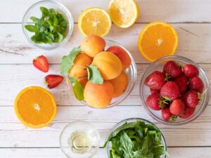 Raw, fresh ingredients for simple apricot salad recipe