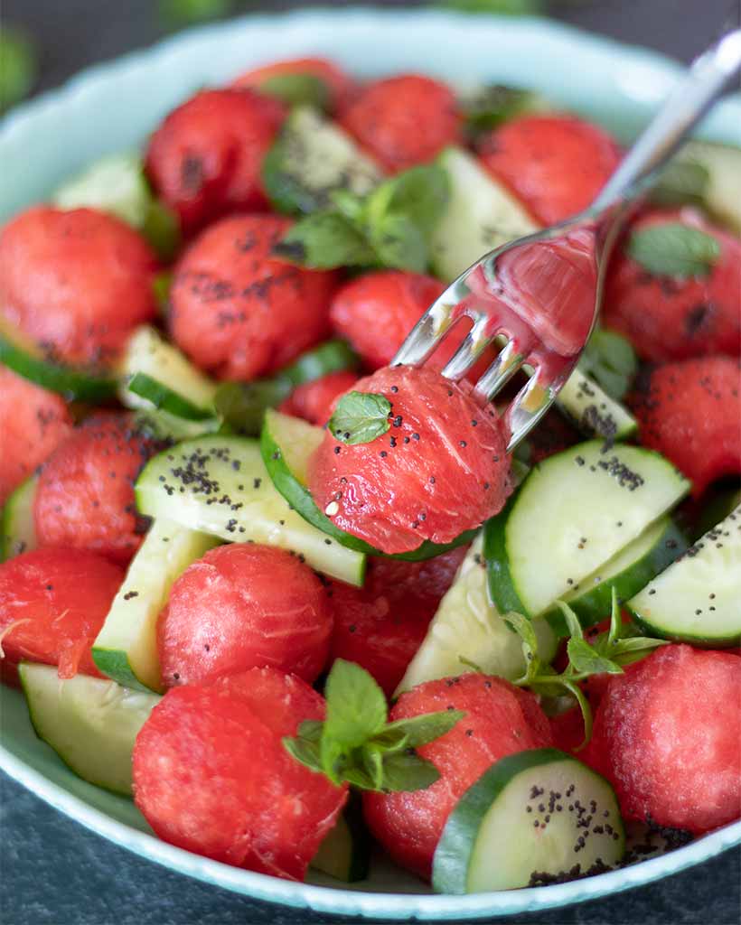 Best recipe for watermelon cucumber salad with fresh min for healthy snack or dessert