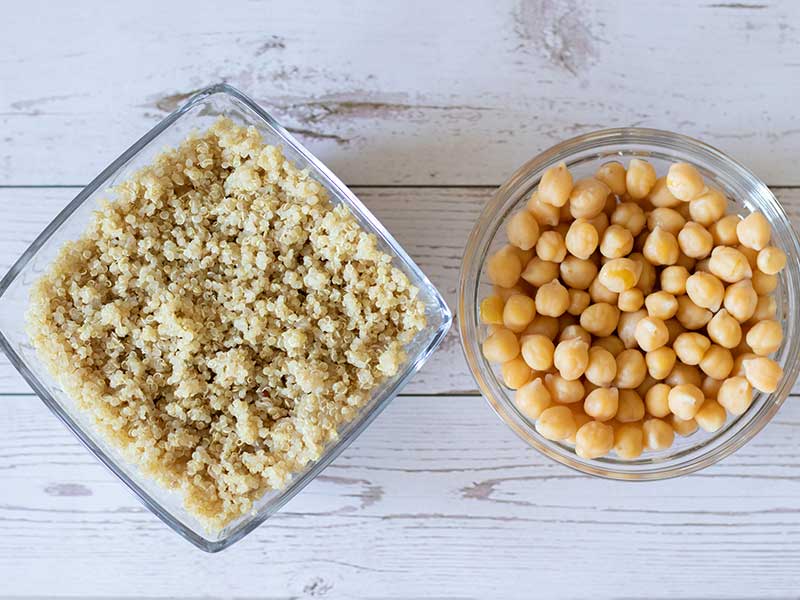 Cooked quinoa and chickpeas (garbanzo beans)