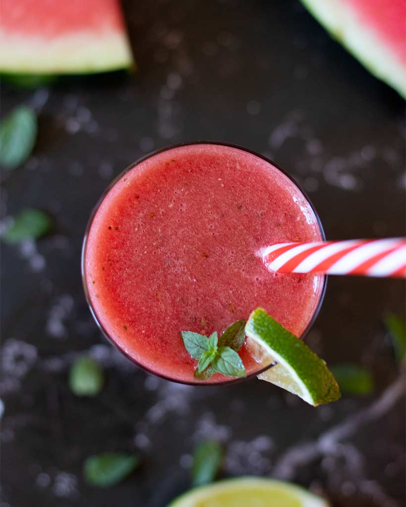Fresh watermelon smoothie recipe for flat belly and weight loss. Non dairy, non alcoholic beverage