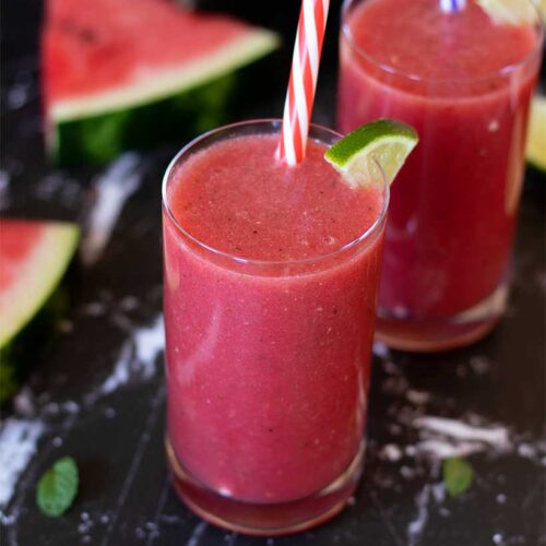 Watermelon weight loss smoothie with banana, lime, and mint,
