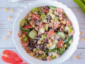 Easy vegan Mediterranean quinoa salad recipe for kids and whole family