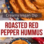 Spicy homemade vegan hummus with roasted red peppers, chickpeas and tahini as an easy and healthy side dish or snack.