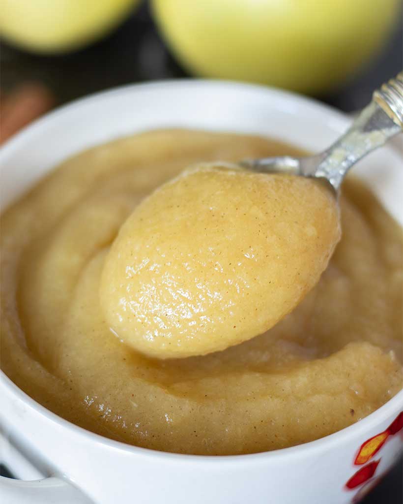 A spoonful of smooth homemade applesauce (no sugar added) as a side dish.