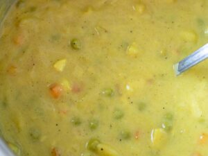 Hearty and filling healthy potato soup in a pot.