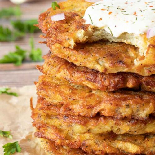 Best recipe for potato latkes without eggs or matzo meal. Easy, gluten-free , vegan pancakes.