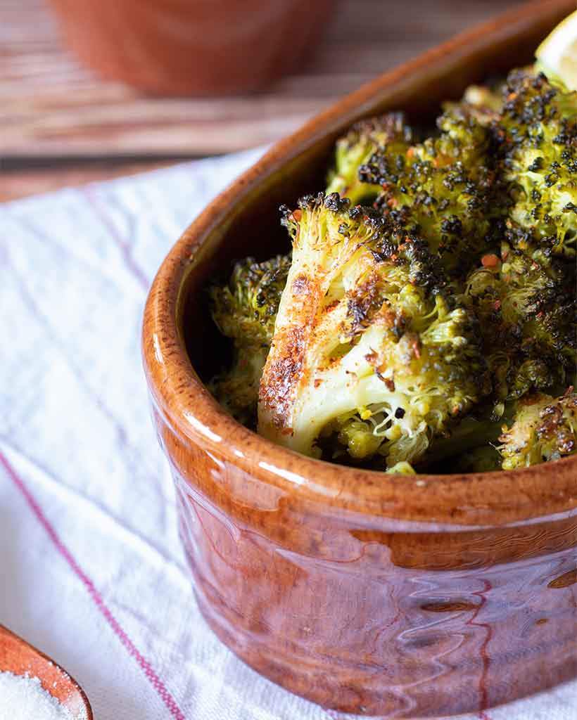 Healthy baked broccoli dish as a side dish, snack, or appetizer