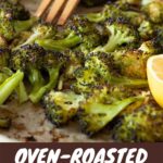 Crispy roasted broccoli in oven for side dish or appetizer