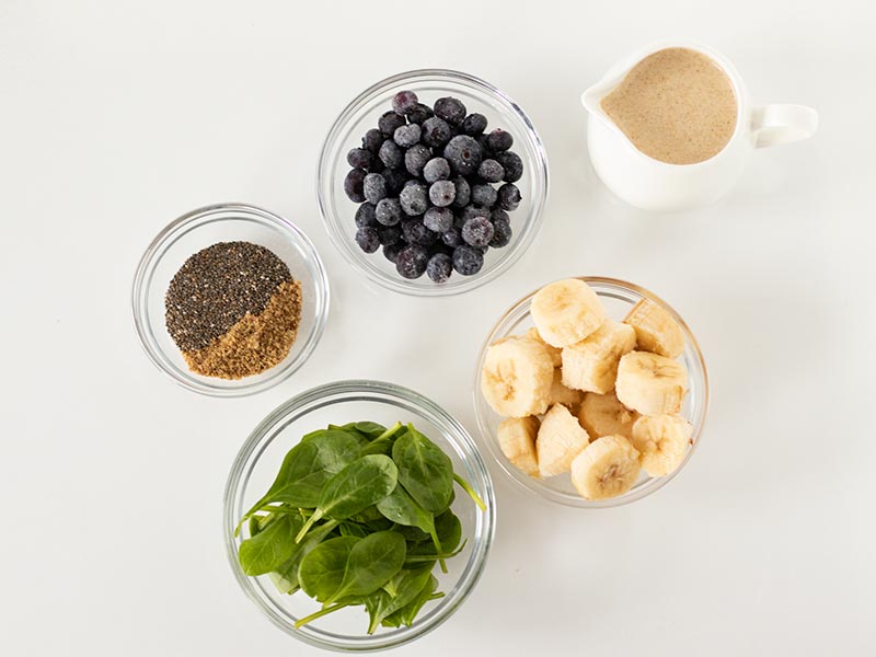 Simple plant-based ingredients for preparing healthy weight-loss friendly smoothie.