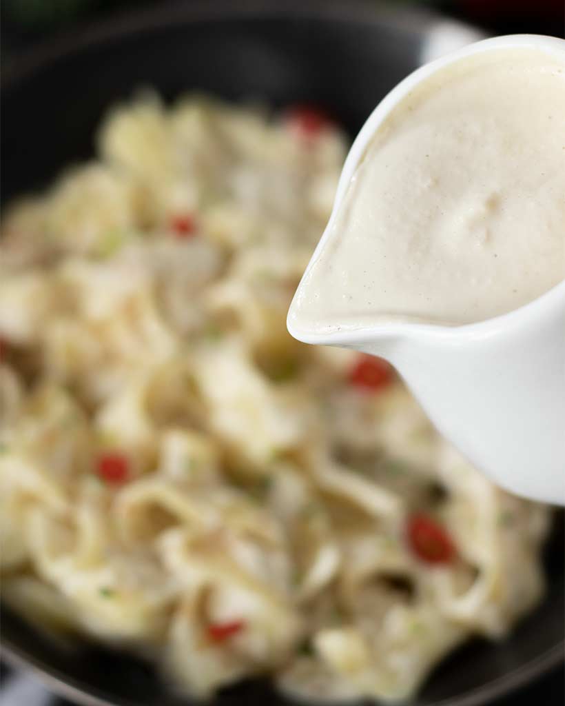 Simple homemade alfredo sauce made from vegan-friendly plant-based ingredients