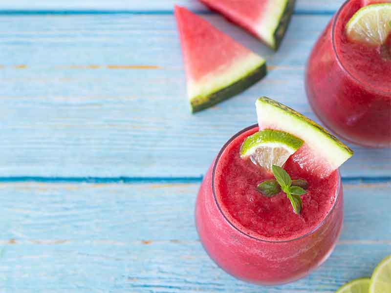 Easy watermelon slush drink made at home without alcohol (vegan, sugar-free)