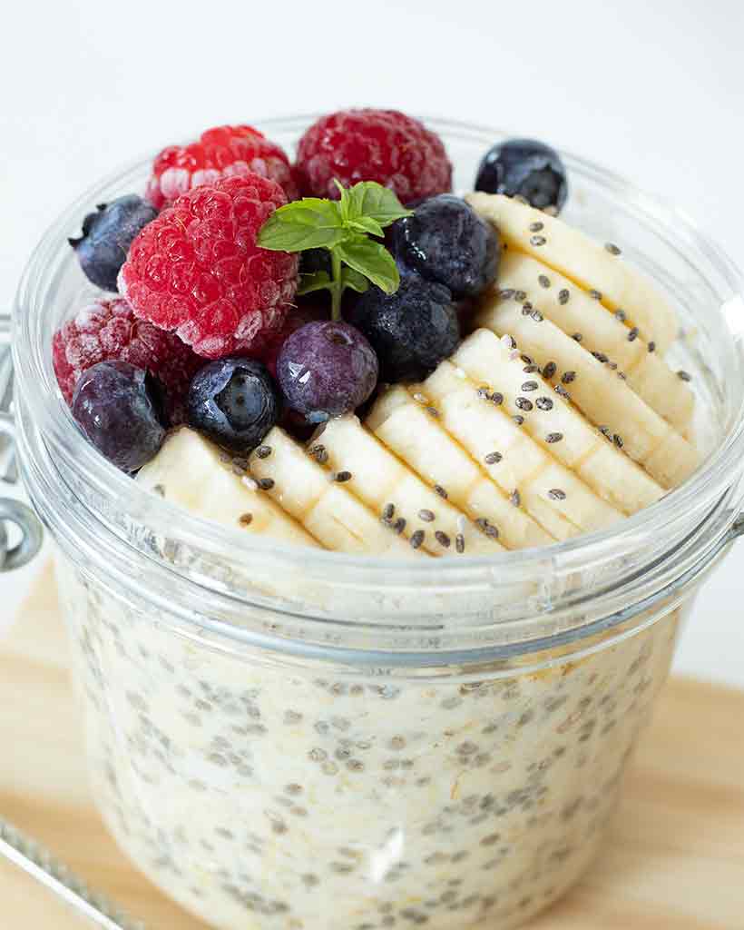 Dairy-free weight-loss overnight oats as a healthy low-calorie breakfast or brunch