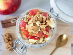 Peanut butter apple cinnamon overnight oats without yogurt.