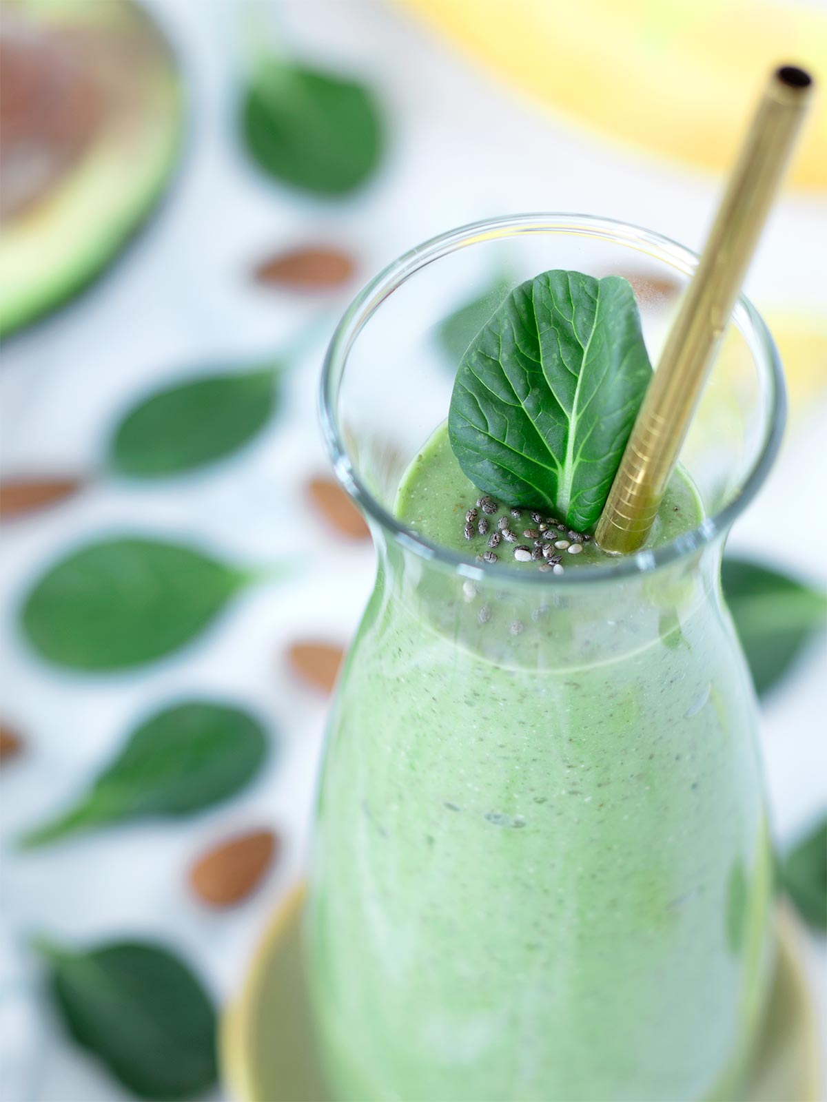 Green avocado banana spinach morning smoothie for flat belly