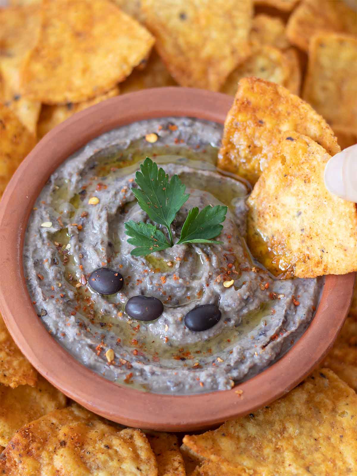 Creamy healthy homemade dip with corn chips