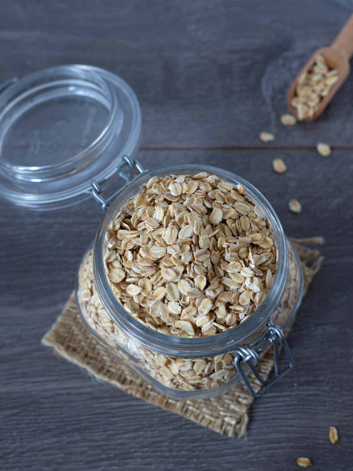 Rolled (old-fashioned) oats in a glass jar
