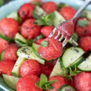 Vegan minty watermelon cucumber salad without feta