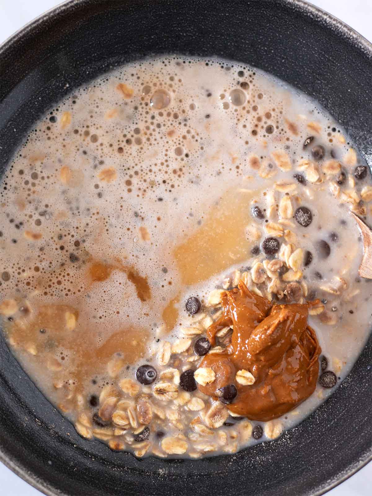 Cookie dough oat mixture in a breakfast bowl.