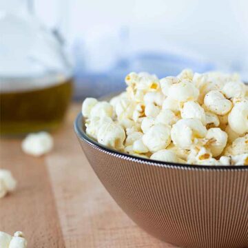 Fluffly homemade stovetop popcorn with olive oil and salt.