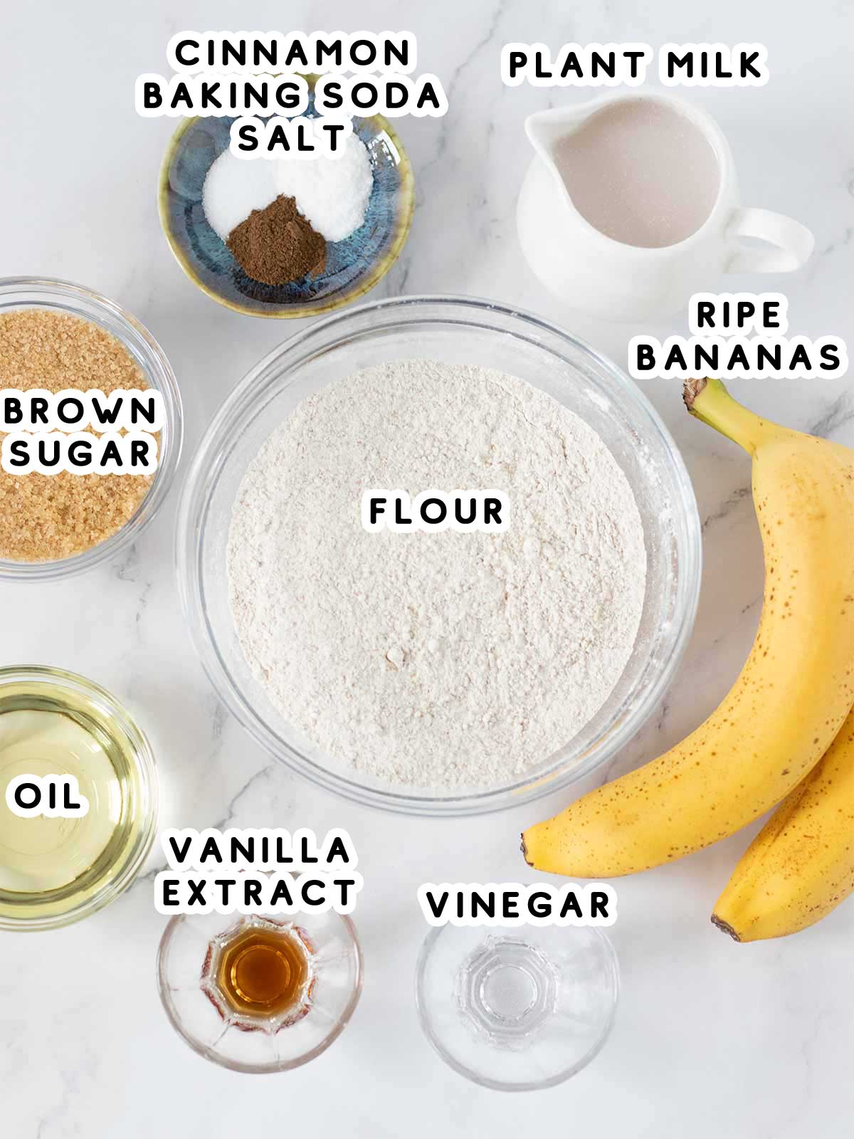 2 banana muffin recipe ingredients.