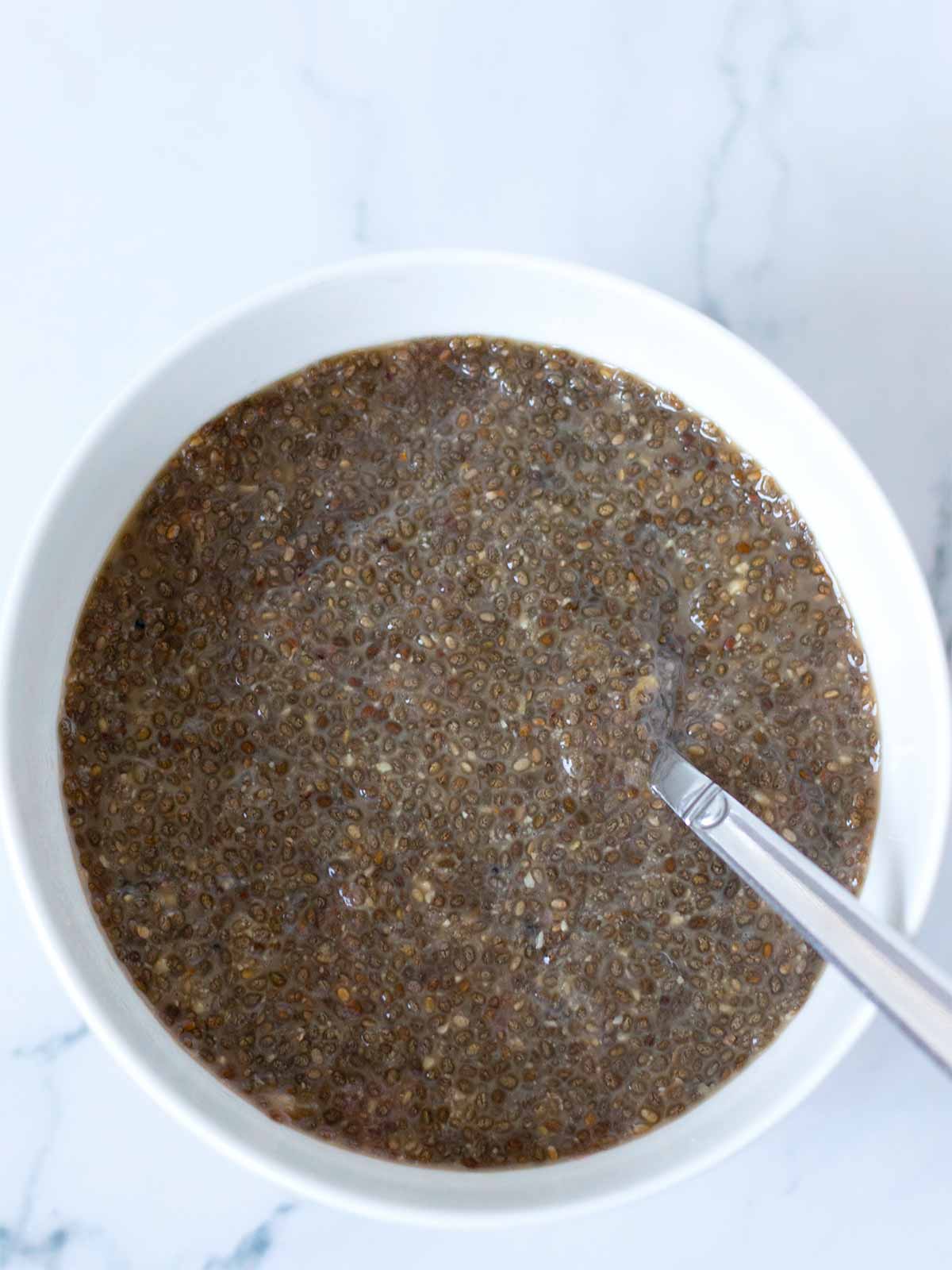 Ready-to-eat cold chia seed pudding made with instant coffee.