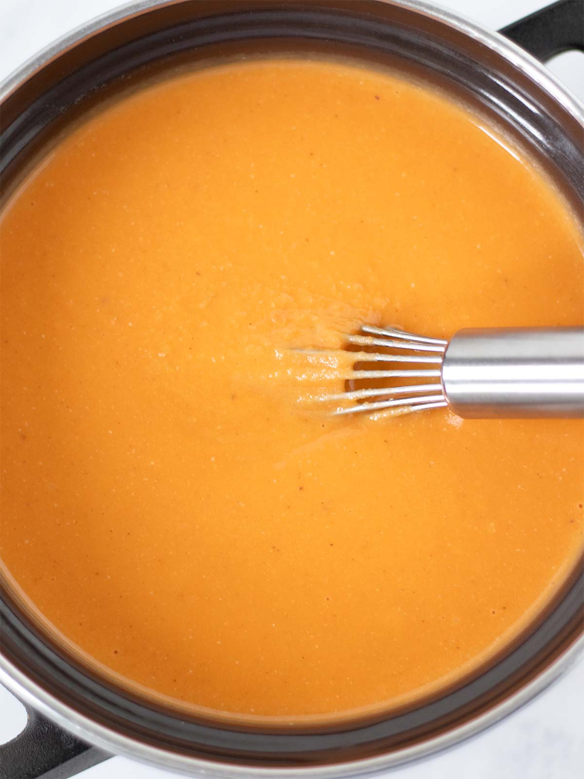 Sweet potato latte mixture in saucepan.