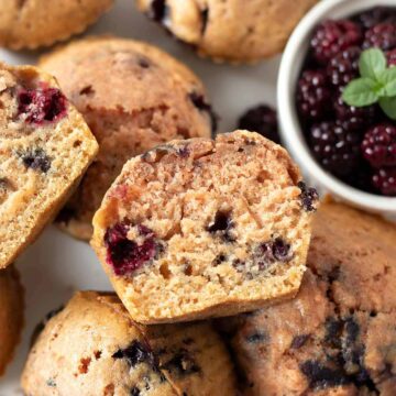 Vegan blackberry muffins with frozen blackberries.