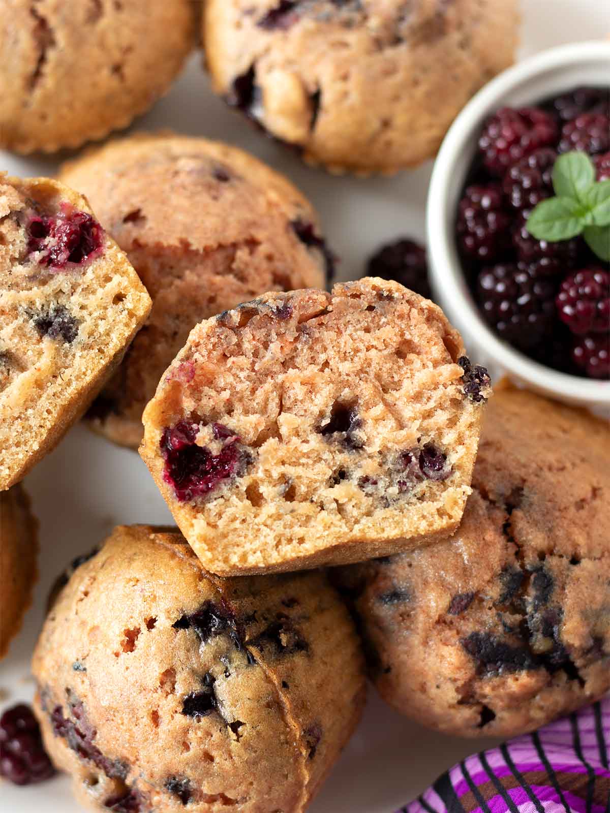 Vegan blackberry muffins with frozen blackberries.