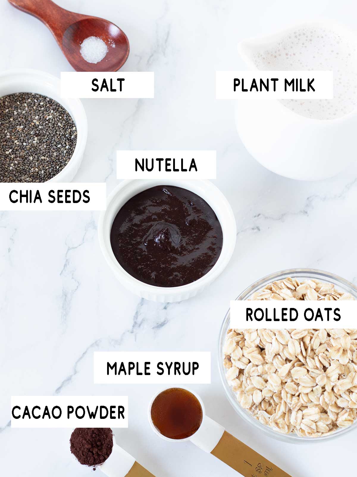 Vegan Nutella overnight oats ingredients.