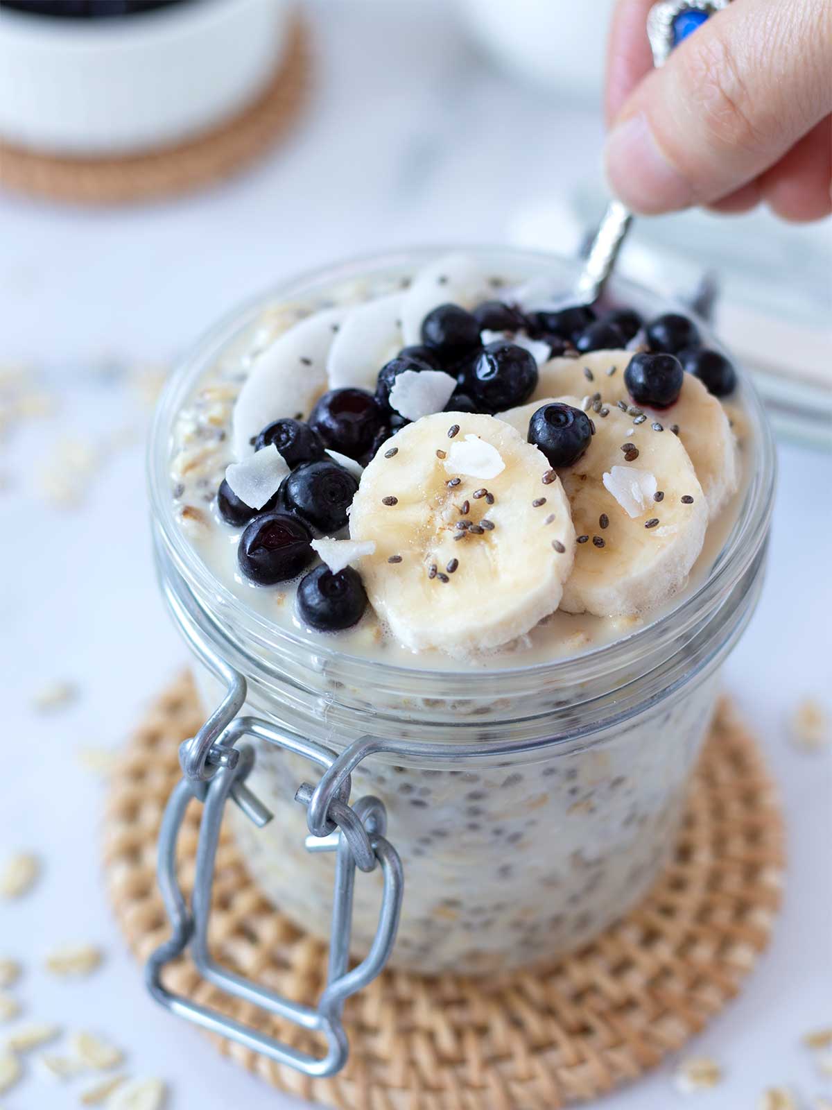 Overnight oats with water and chia seeds.