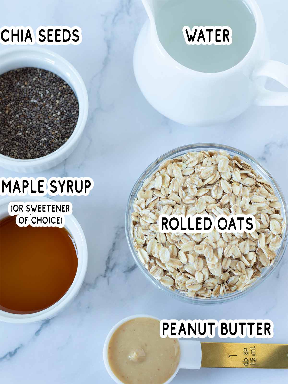 Simple ingredients for overnight oats with water (no yogurt).