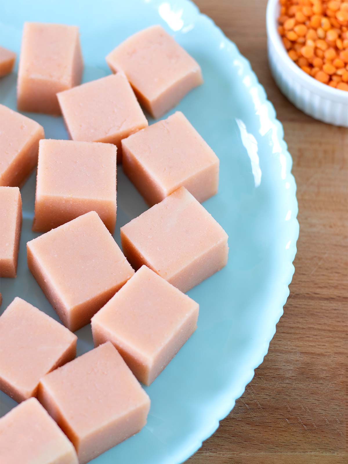 Budget-friendly plant-based non-soy tofu made with red lentils and water.