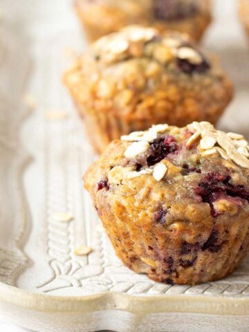 Banana blackberry oatmeal muffins (vegan).