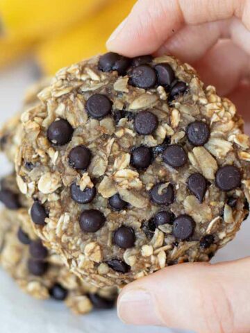 3 Ingredient banana oatmeal chocolate chip cookies for breakfast.