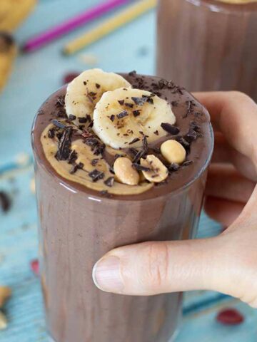 Chocolate peanut butter banana smoothie.