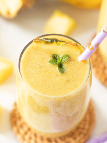 Frozen pineapple banana turmeric smoothie without yogurt.