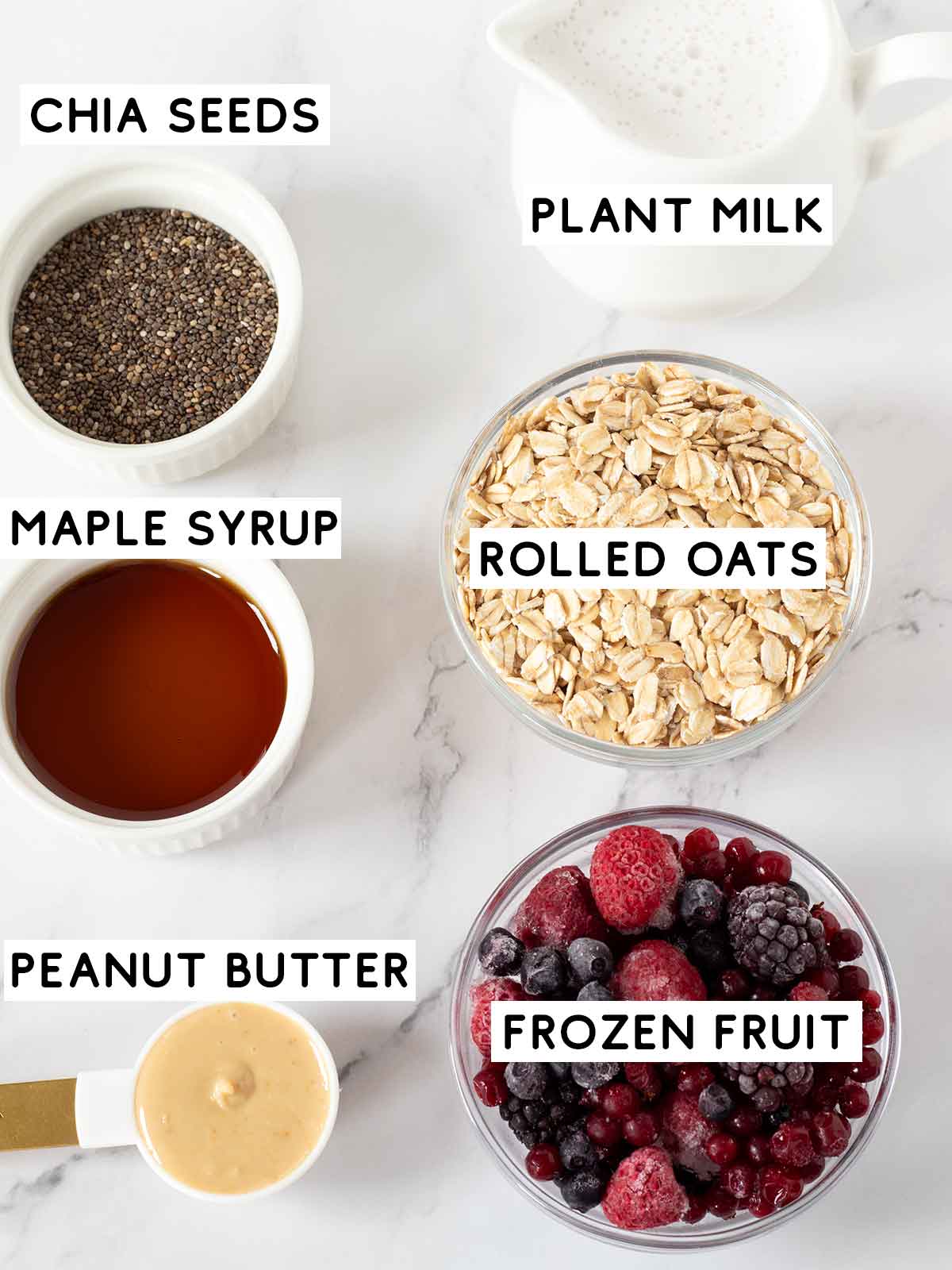 Frozen fruit overnight oats ingredients.