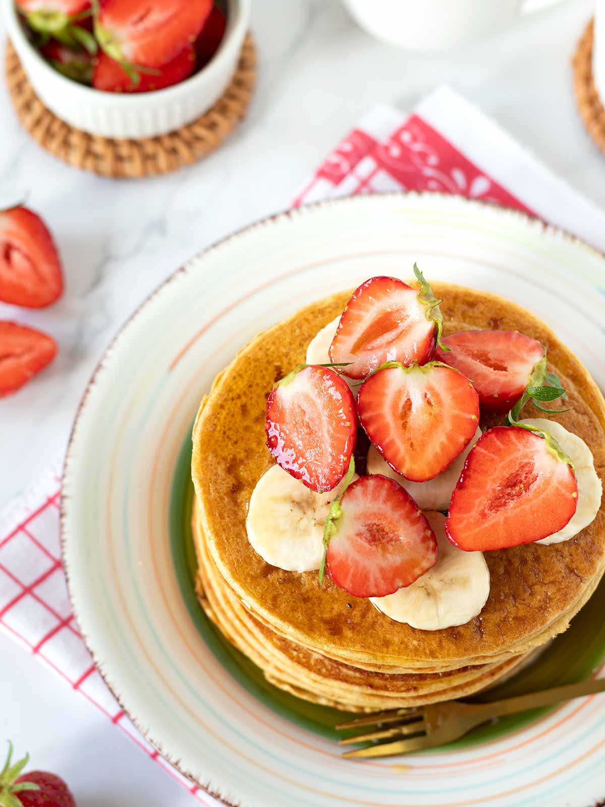 High-protein chickpea flour pancakes for breakfast or dessert.
